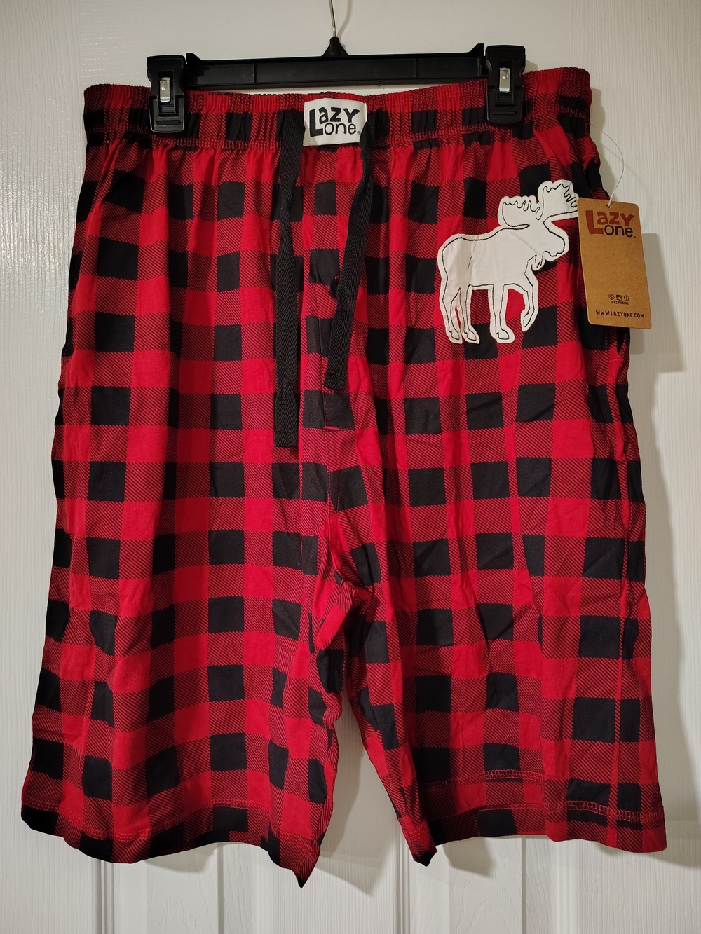 Lazy One Men's Red & Black Buffalo Plaid Moose Pajama Shorts